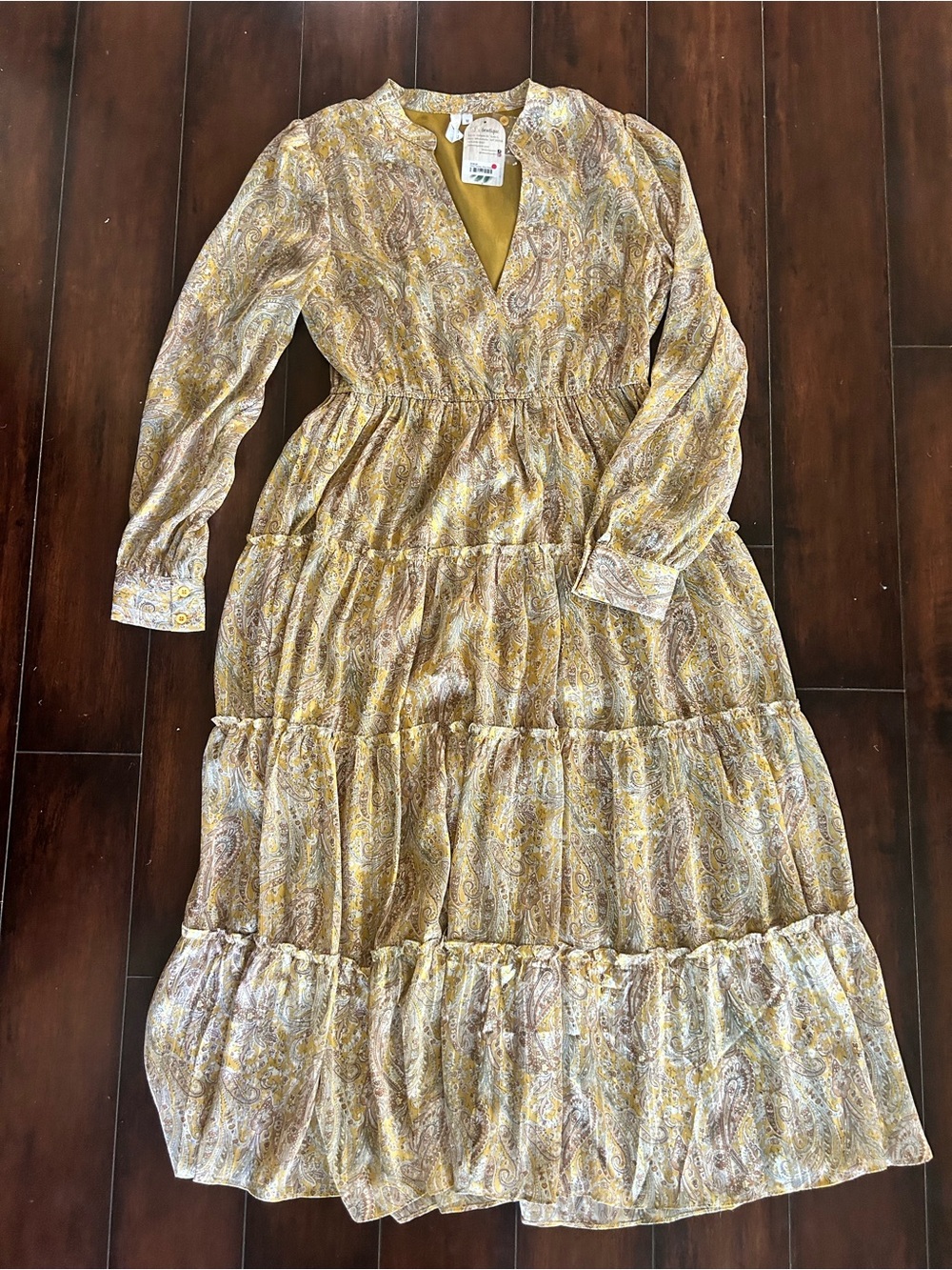 Elan Yellow Paisley Tiered Maxi Dress